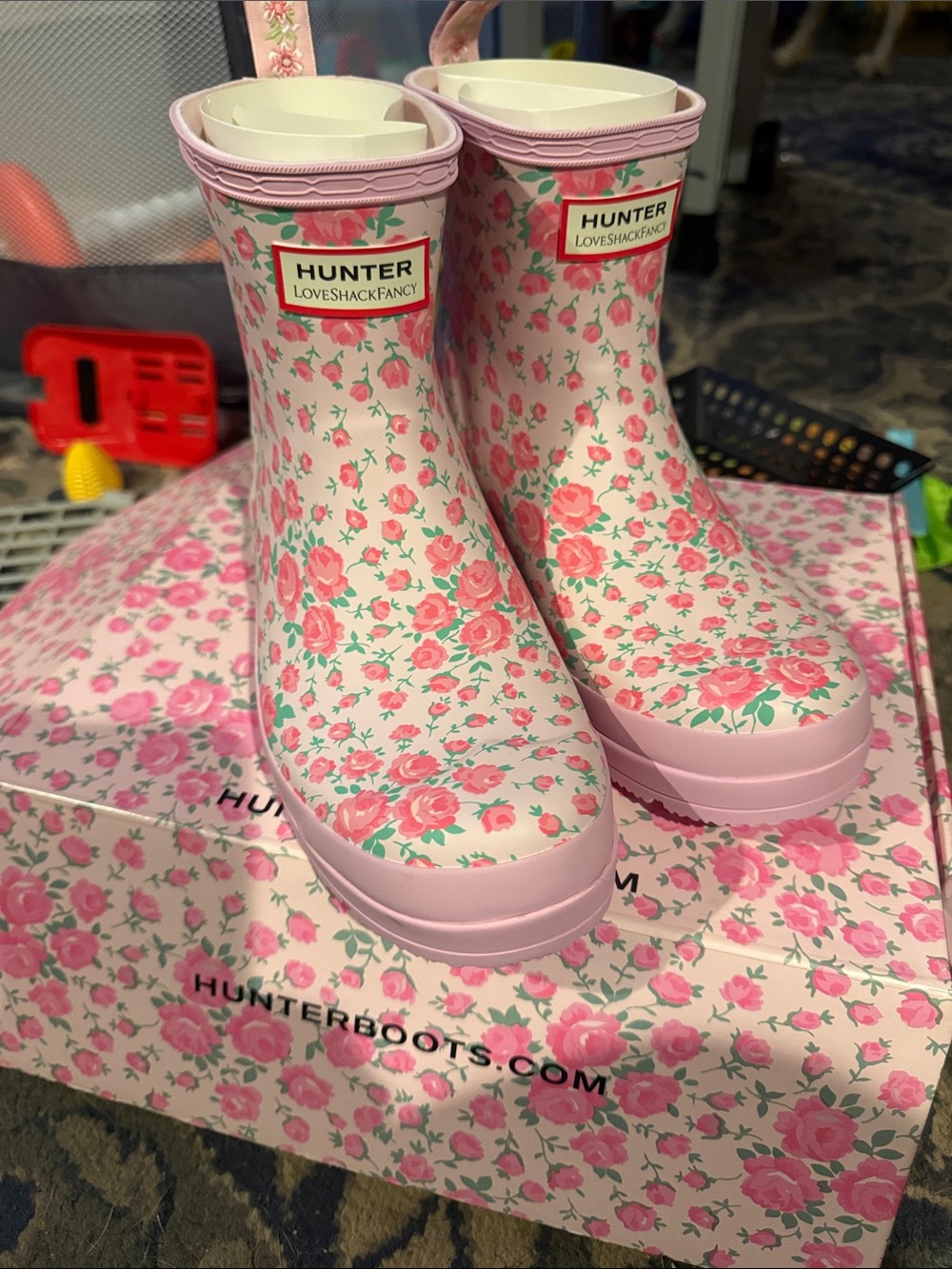 Hunter Pink Floral Rain Boots - LoveShackFancy Collaboration NEW